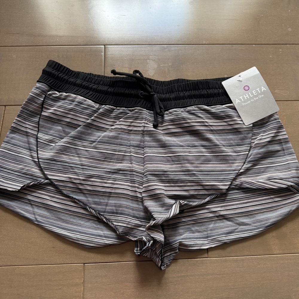 Athleta Veracruz Stripe Black and Gray Shorts